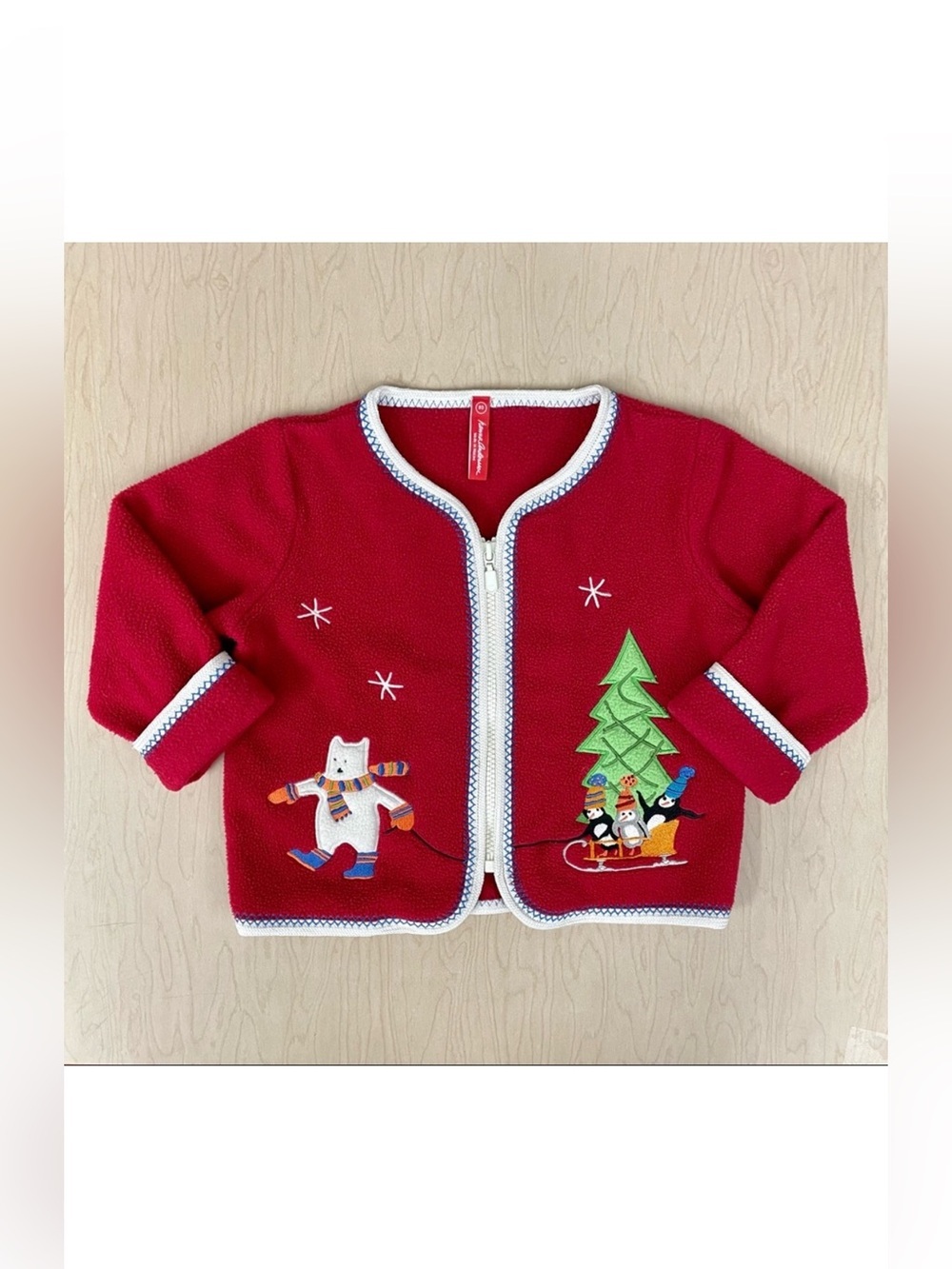 Hanna Andersson Fleece Jacket Girls 18-24M 80 cm Boys Embroidered Penguins Red